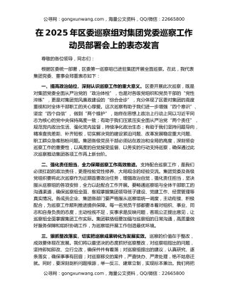 在2025年区委巡察组对集团党委巡察工作动员部署会上的表态发言