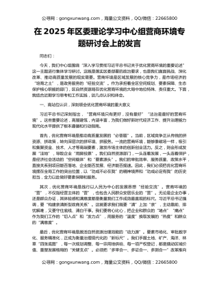 在2025年区委理论学习中心组营商环境专题研讨会上的发言