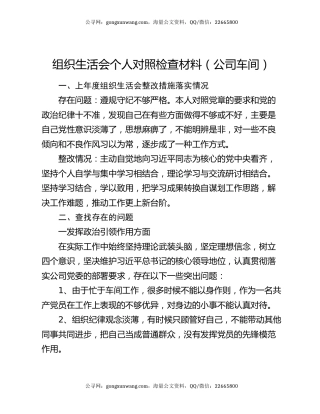 组织生活会个人对照检查材料（公司车间）