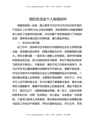 组织生活会个人检视材料