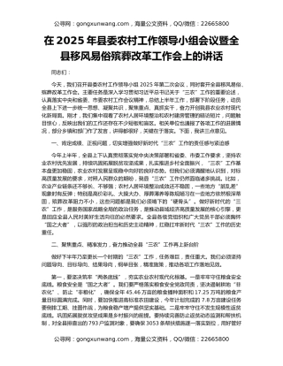 在2025年县委农村工作领导小组会议暨全县移风易俗殡葬改革工作会上的讲话