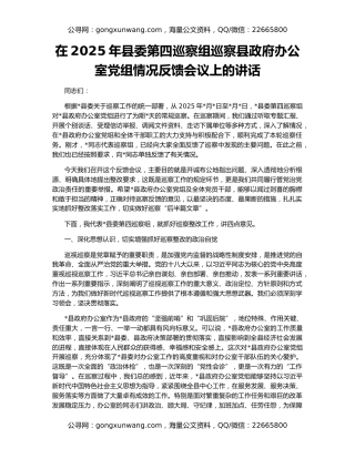 在2025年县委第四巡察组巡察县政府办公室党组情况反馈会议上的讲话