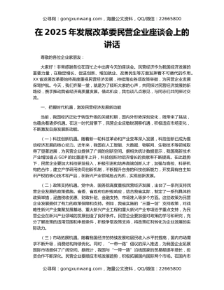 在2025年发展改革委民营企业座谈会上的讲话