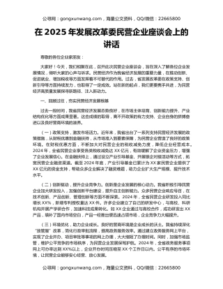 在2025年发展改革委民营企业座谈会上的讲话（2）