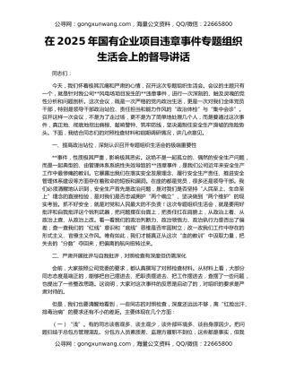 在2025年国有企业项目违章事件专题组织生活会上的督导讲话
