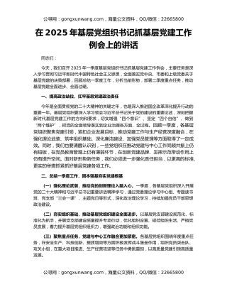 在2025年基层党组织书记抓基层党建工作例会上的讲话