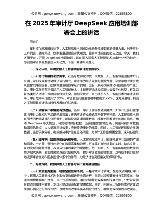 在2025年审计厅DeepSeek应用培训部署会上的讲话