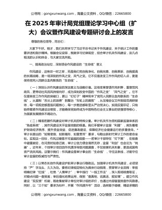 在2025年审计局党组理论学习中心组（扩大）会议暨作风建设专题研讨会上的发言