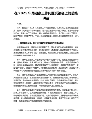 在2025年局巡察工作问题反馈会上的总结讲话