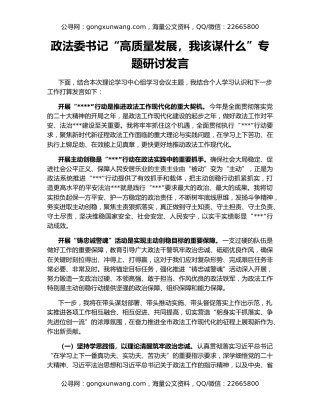 政法委书记“高质量发展，我该谋什么”专题研讨发言