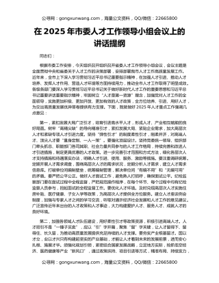 在2025年市委人才工作领导小组会议上的讲话提纲