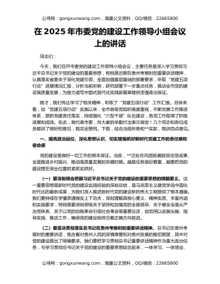 在2025年市委党的建设工作领导小组会议上的讲话