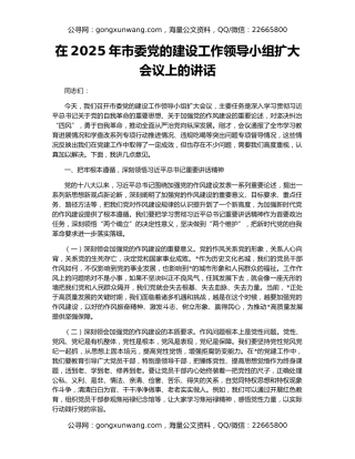 在2025年市委党的建设工作领导小组扩大会议上的讲话