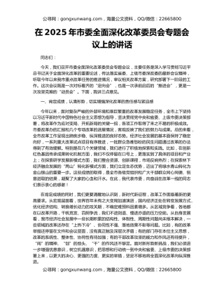 在2025年市委全面深化改革委员会专题会议上的讲话