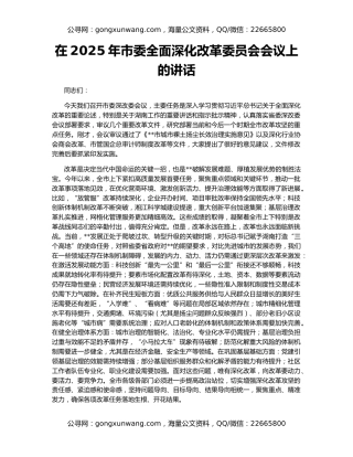 在2025年市委全面深化改革委员会会议上的讲话