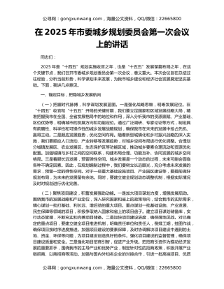 在2025年市委城乡规划委员会第一次会议上的讲话
