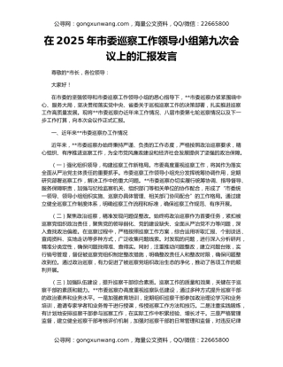 在2025年市委巡察工作领导小组第九次会议上的汇报发言