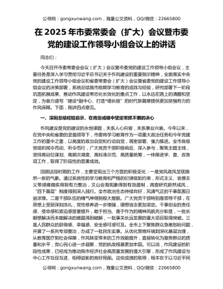 在2025年市委常委会（扩大）会议暨市委党的建设工作领导小组会议上的讲话