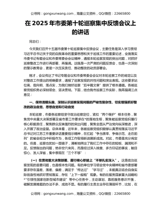 在2025年市委第十轮巡察集中反馈会议上的讲话