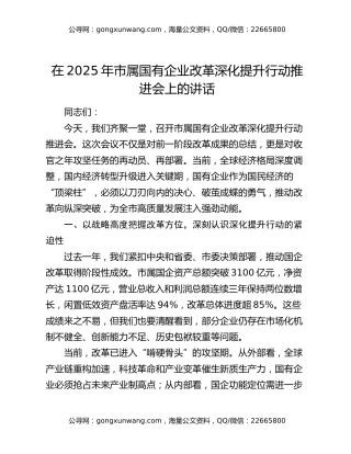 在2025年市属国有企业改革深化提升行动推进会上的讲话