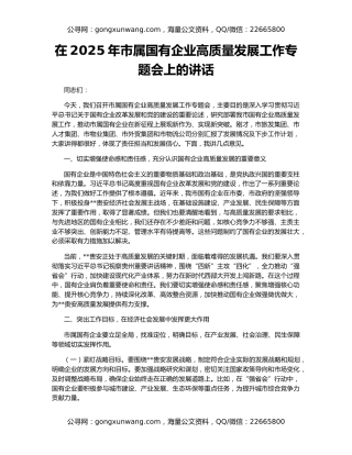 在2025年市属国有企业高质量发展工作专题会上的讲话