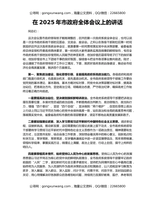 在2025年市政府全体会议上的讲话