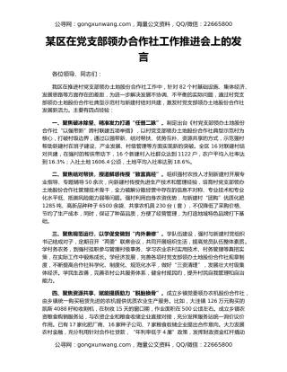 某区在党支部领办合作社工作推进会上的发言