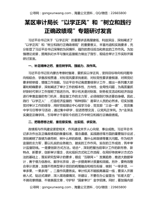 某区审计局长“以学正风”和“树立和践行正确政绩观”专题研讨发言