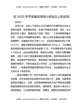 在2025年平安建设领导小组会议上的讲话
