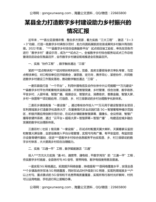 某县全力打造数字乡村建设助力乡村振兴的情况汇报