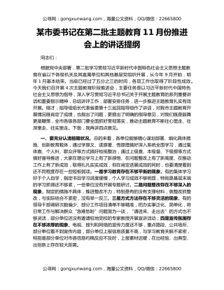 某市委书记在第二批主题教育11月份推进会上的讲话提纲