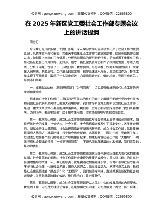 在2025年新区党工委社会工作部专题会议上的讲话提纲