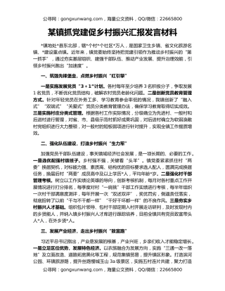 某镇抓党建促乡村振兴汇报发言材料