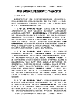 某镇矛盾纠纷排查化解工作会议发言