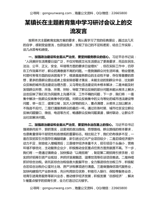 某镇长在主题教育集中学习研讨会议上的交流发言