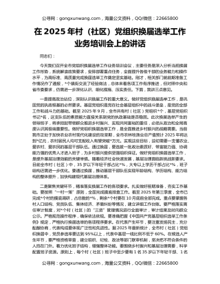 在2025年村（社区）党组织换届选举工作业务培训会上的讲话