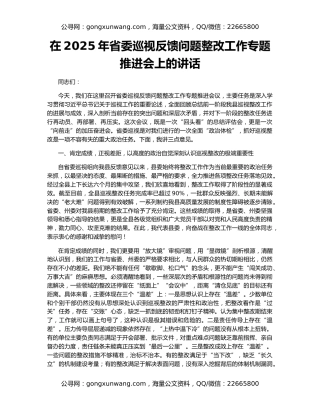 在2025年省委巡视反馈问题整改工作专题推进会上的讲话