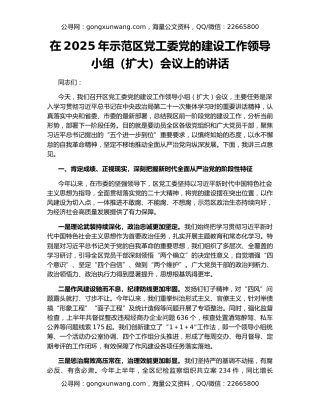 在2025年示范区党工委党的建设工作领导小组（扩大）会议上的讲话