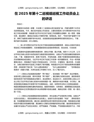 在2025年第十二巡视组巡视工作动员会上的讲话