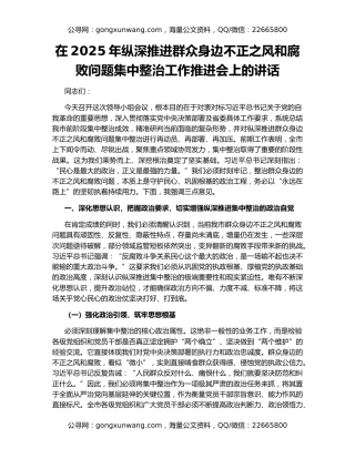 在2025年纵深推进群众身边不正之风和腐败问题集中整治工作推进会上的讲话