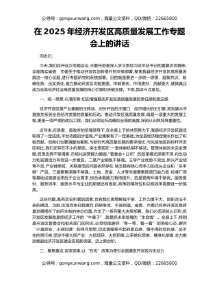 在2025年经济开发区高质量发展工作专题会上的讲话