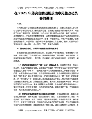 在2025年落实省委巡视反馈意见整改动员会的讲话