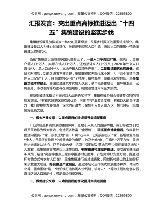 汇报发言：突出重点高标推进迈出“十四五”集镇建设的坚实步伐