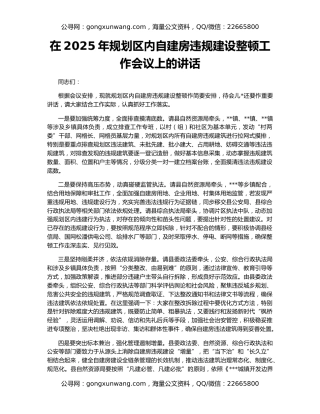 在2025年规划区内自建房违规建设整顿工作会议上的讲话