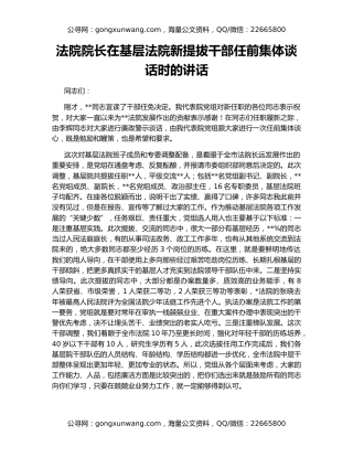 法院院长在基层法院新提拔干部任前集体谈话时的讲话