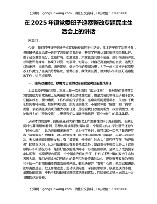 在2025年镇党委班子巡察整改专题民主生活会上的讲话