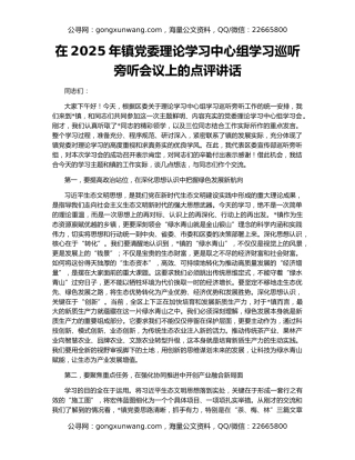 在2025年镇党委理论学习中心组学习巡听旁听会议上的点评讲话