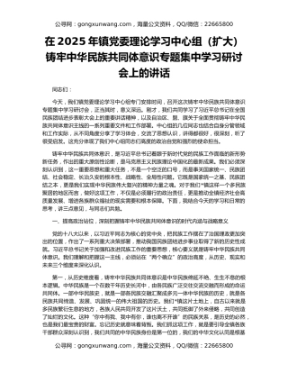 在2025年镇党委理论学习中心组（扩大）铸牢中华民族共同体意识专题集中学习研讨会上的讲话