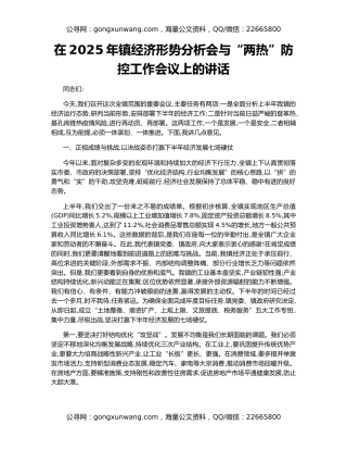 在2025年镇经济形势分析会与“两热”防控工作会议上的讲话