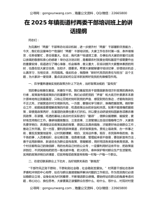 在2025年镇街道村两委干部培训班上的讲话提纲
